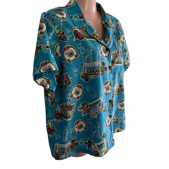 Hilo Hattie Shirt Womens Large Hawaiian Camp Cat Dog Pet Print Coconut Buttons - Picture 2 of 9